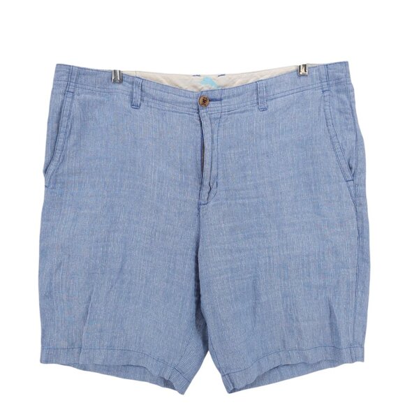 TOMMY BAHAMA Shorts 100% Linen Blue Striped Woven Lightweight Size 38